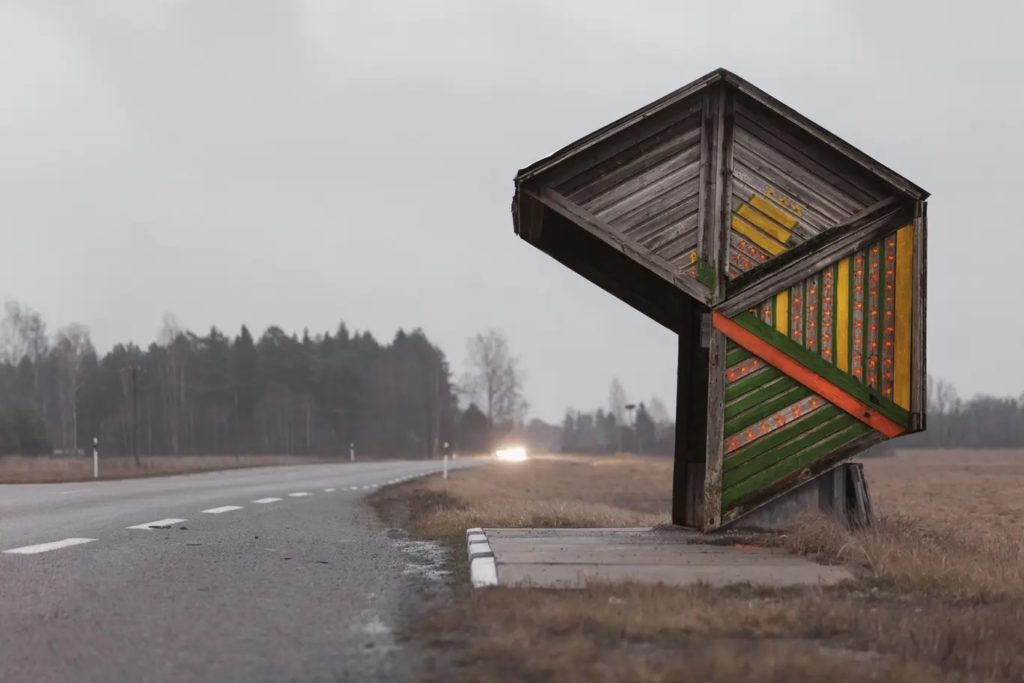 An Estonian wooden bus stop